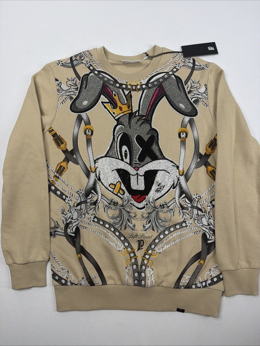 Left Point Rhinestone Looney Tunes, Bugs Bunny Sweatshirt Beige Size M New